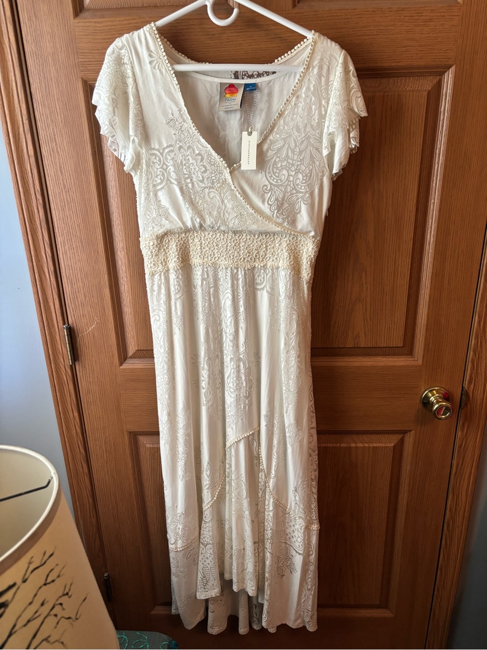 Anthropologie Ivory Lace-Detail Wrap Maxi Dress